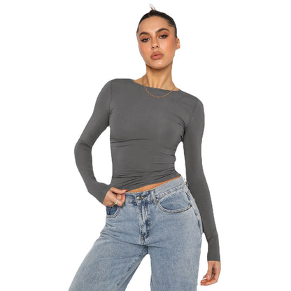 Y2K Fitted Knit Long Sleeve T-Shirt Moisture-Wicking Casual Top