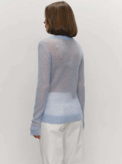 Simple Sheer Round Neck Long Sleeve Knit Top