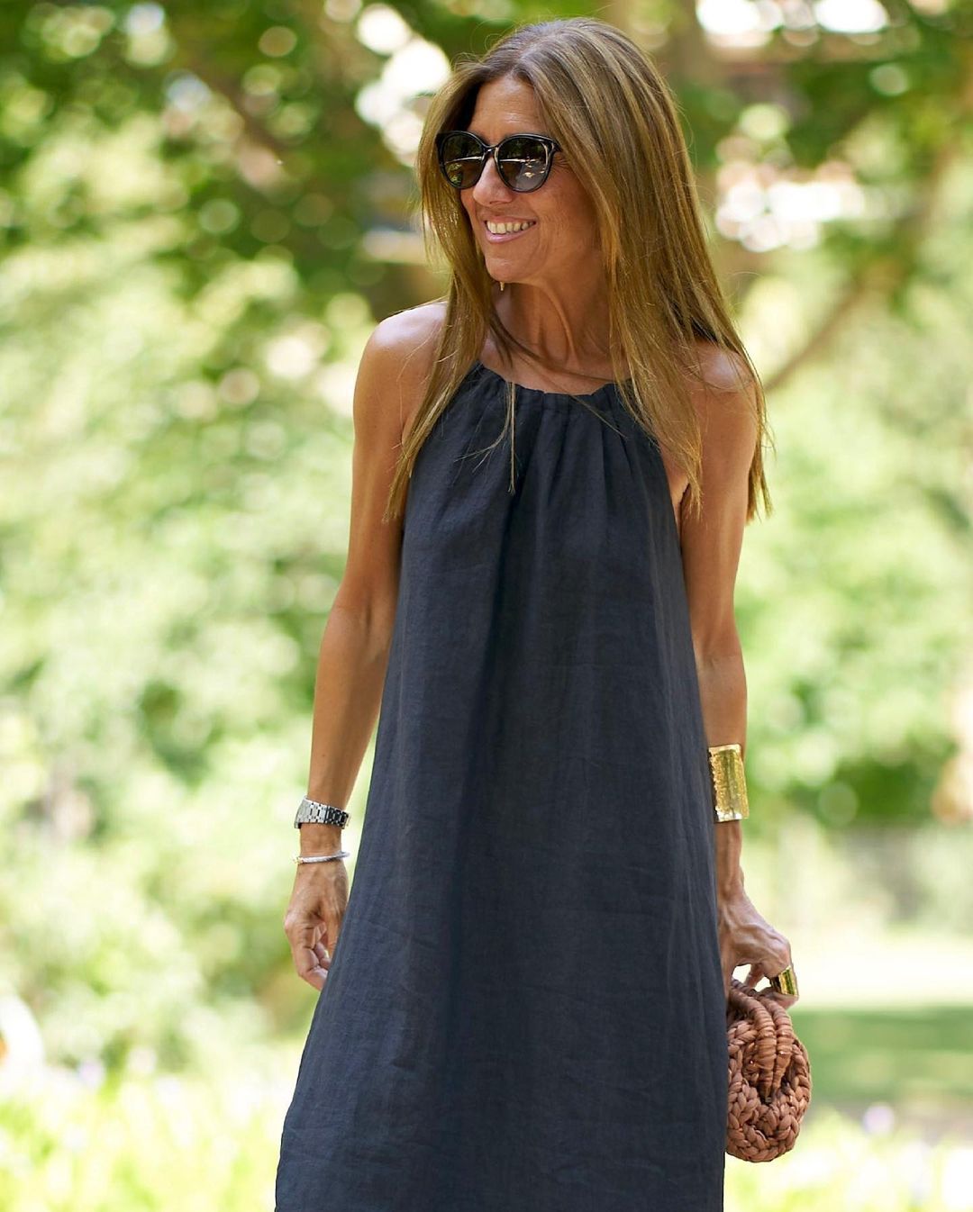 A Halterneck Slit Cotton And Linen Casual Holiday Dress