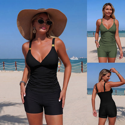 Women'S Tankini Swimsuit With Pockets Casual Color Block High Elasticity
