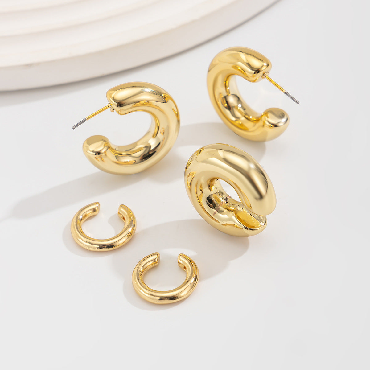 Trendy Metal C-Shaped Clip Earrings Set