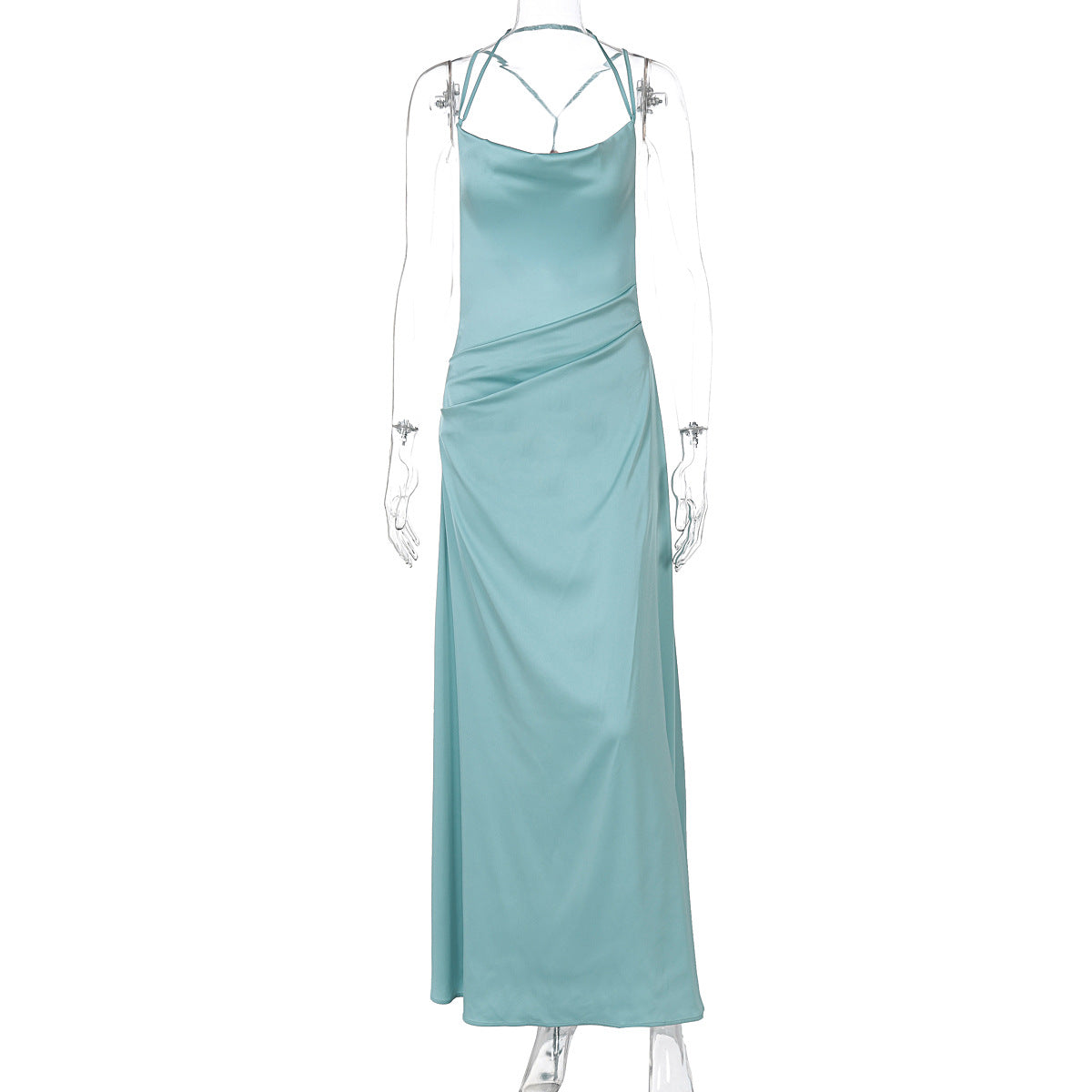 Blue Backless Sleeveless Evening Dress Elegant Fit and Flare