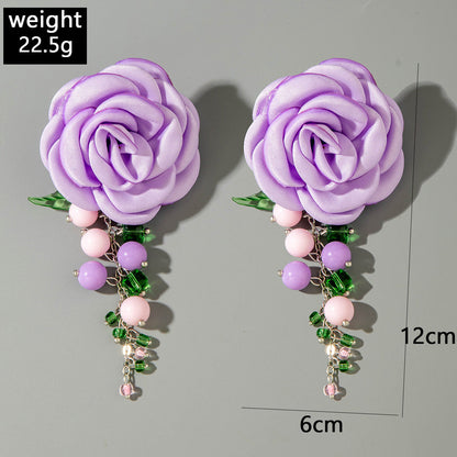 Trendy Geometric Turquoise Floral Earrings With Beaded Tassels