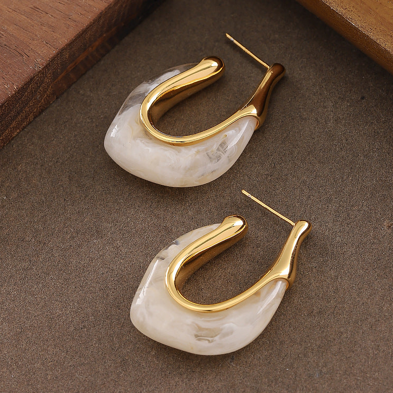 U-Shape Geometric Resin Earrings With 925 Sterling Silver