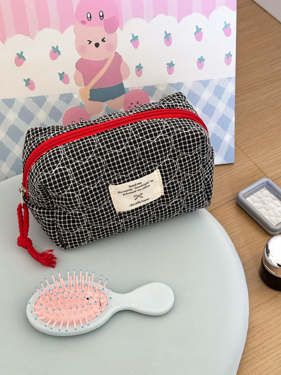 Heart Quilted Cosmetic Bag Stylish Portable Storage