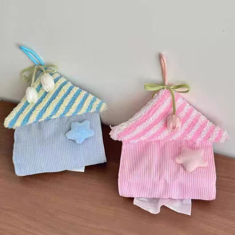 Cute Star House Tissue Holder Fabric Hanging Tissue Pouch