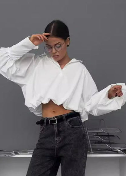 Cropped Balloon Sleeve Shirt In Crisp Fabric