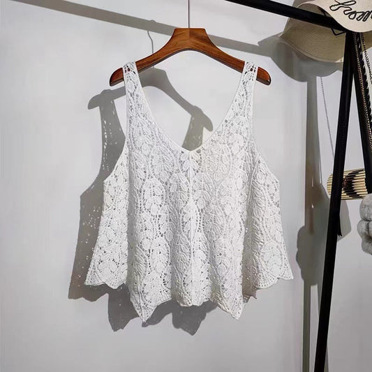 Crochet Hollow Knit Vest with Leaf Texture