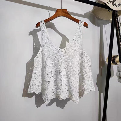 Crochet Hollow Knit Vest with Leaf Texture