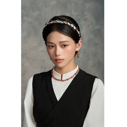 Tibetan Agate Dzi Bead Earrings, Niche Retro Ethnic Style Jewelry