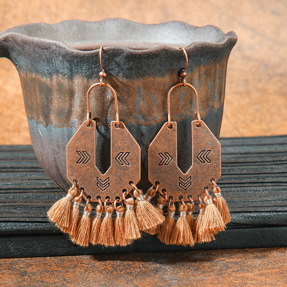 Retro Geometric Tassel Earrings Vintage Style for Women
