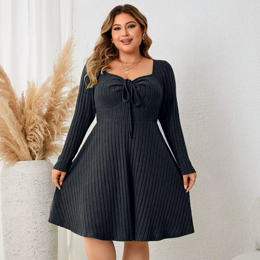 Plus Size Floral Print Elegant Long Sleeve Dress