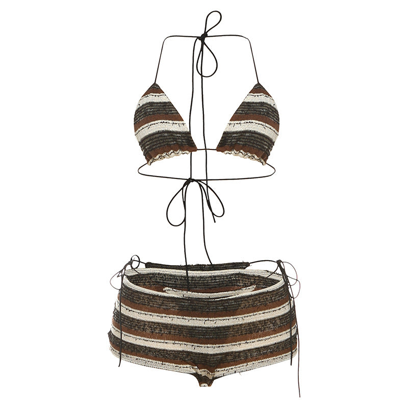 Trendy Striped Bikini Three-Piece Set