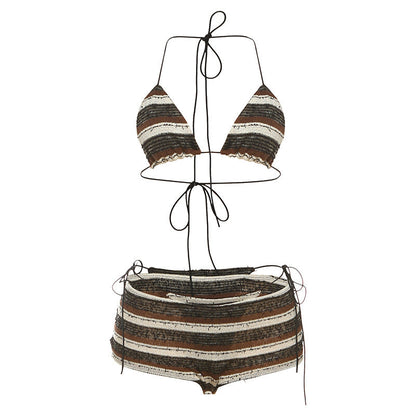 Trendy Striped Bikini Three-Piece Set