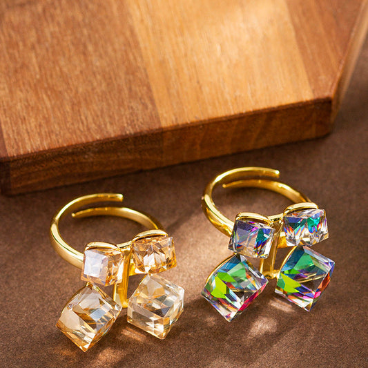 Colorful Cubic Crystal Adjustable Open Ring For Women