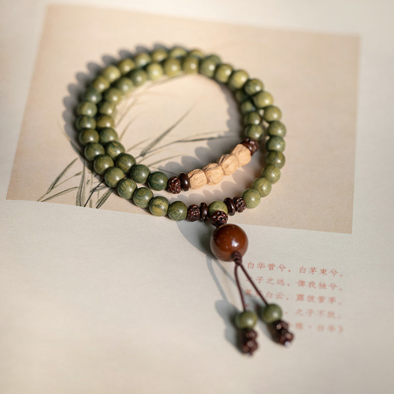 Old Material Green Sandalwood Buddha Beads Bracelet Female Forest Student Sandalwood Passion Seed Bracelet Couple Ethnic Style