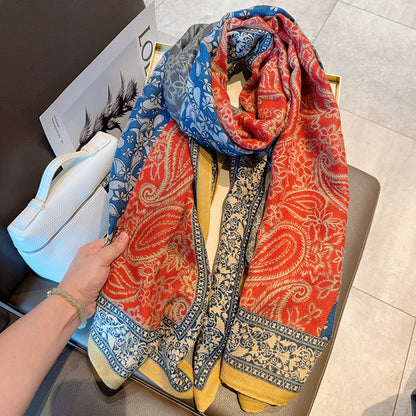 Paisley Red Cashew Bohemian Cotton And Linen Scarf Female Mori Versatile Sun Protection Warm Shawl Summer