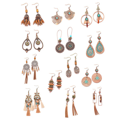 Geometric Alloy Earrings Stylish Bohemian Wood Dangle Earrings