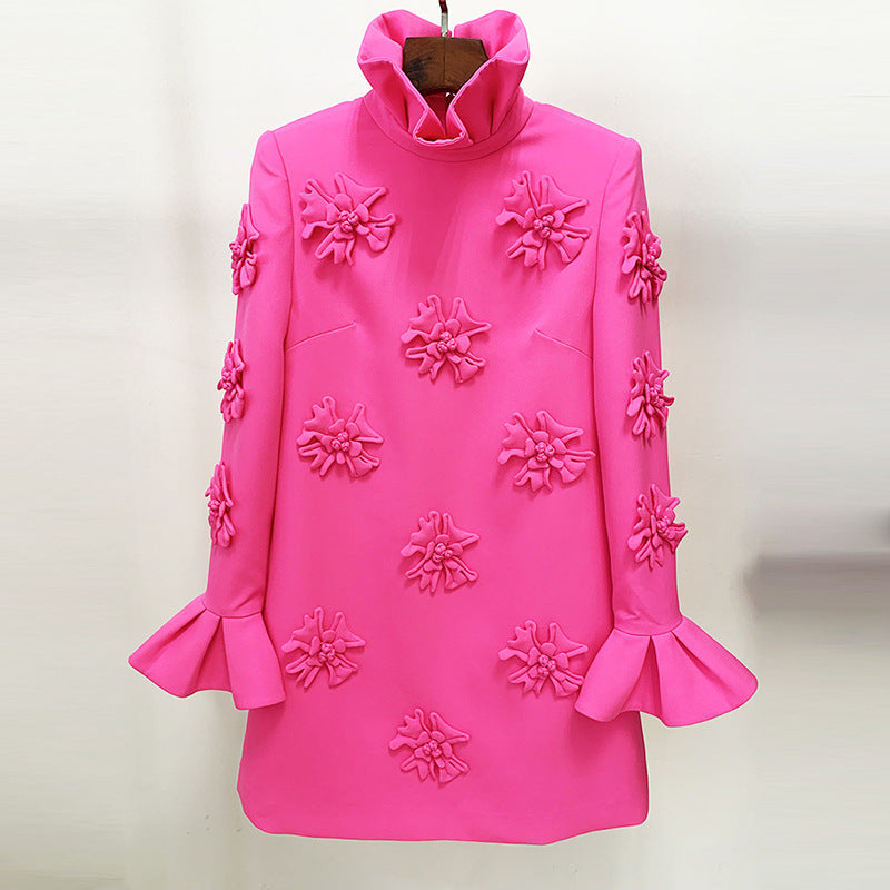 Fashionable A-Line Dress With 3D Floral Details