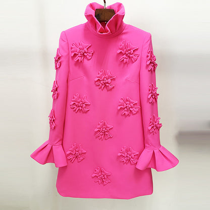 Fashionable A-Line Dress With 3D Floral Details