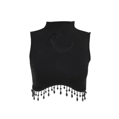 Moon Pattern High Neck Sleeveless Top for Women