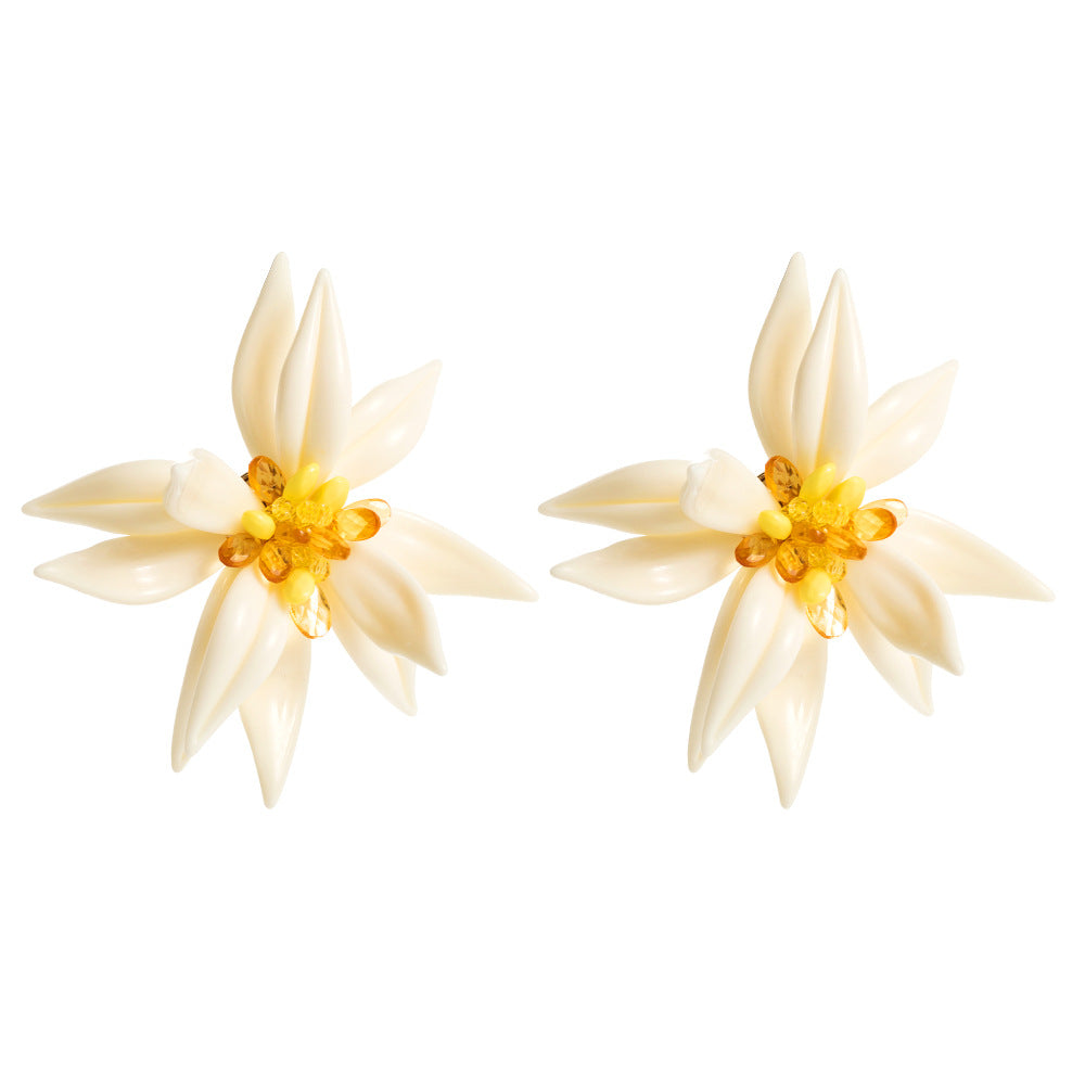 White Floral Earrings Bracelet Layered Necklace Bohemian Vacation Jewelry