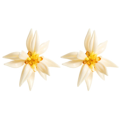 White Floral Earrings Bracelet Layered Necklace Bohemian Vacation Jewelry