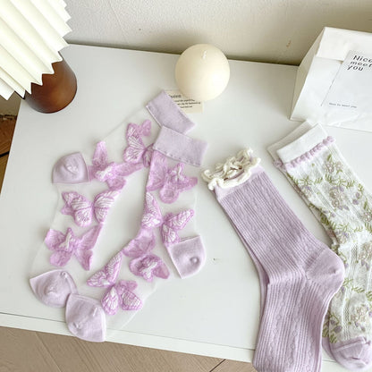 Rufia - Adorable Purple Patterned Sheer Socks