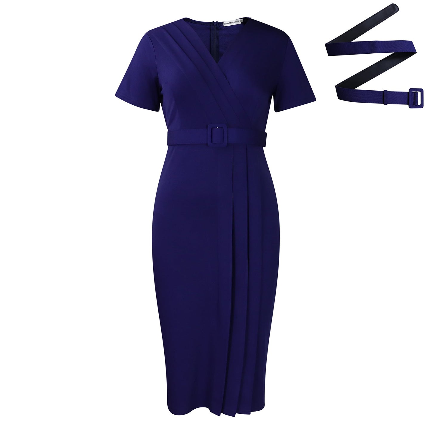 Elegant V-Neck Midi Pencil Dress With Belt
