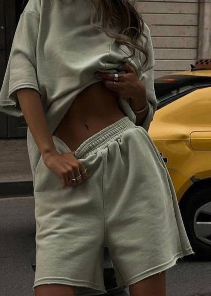 Oversized Cotton Lounge Tee And Shorts Set