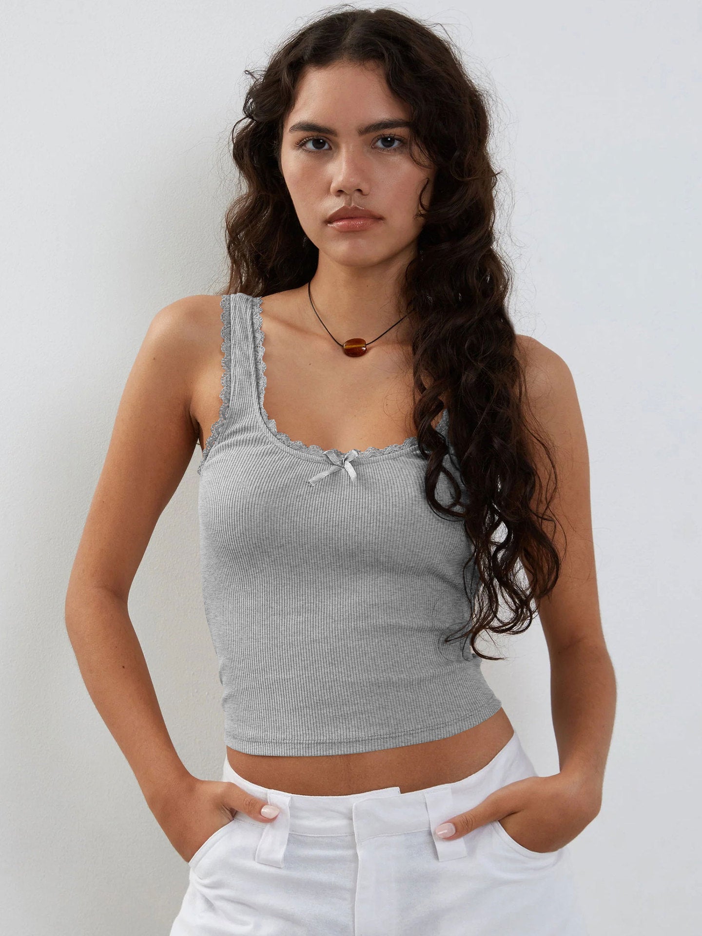Stylish Lace Trim Knitted Crop Top