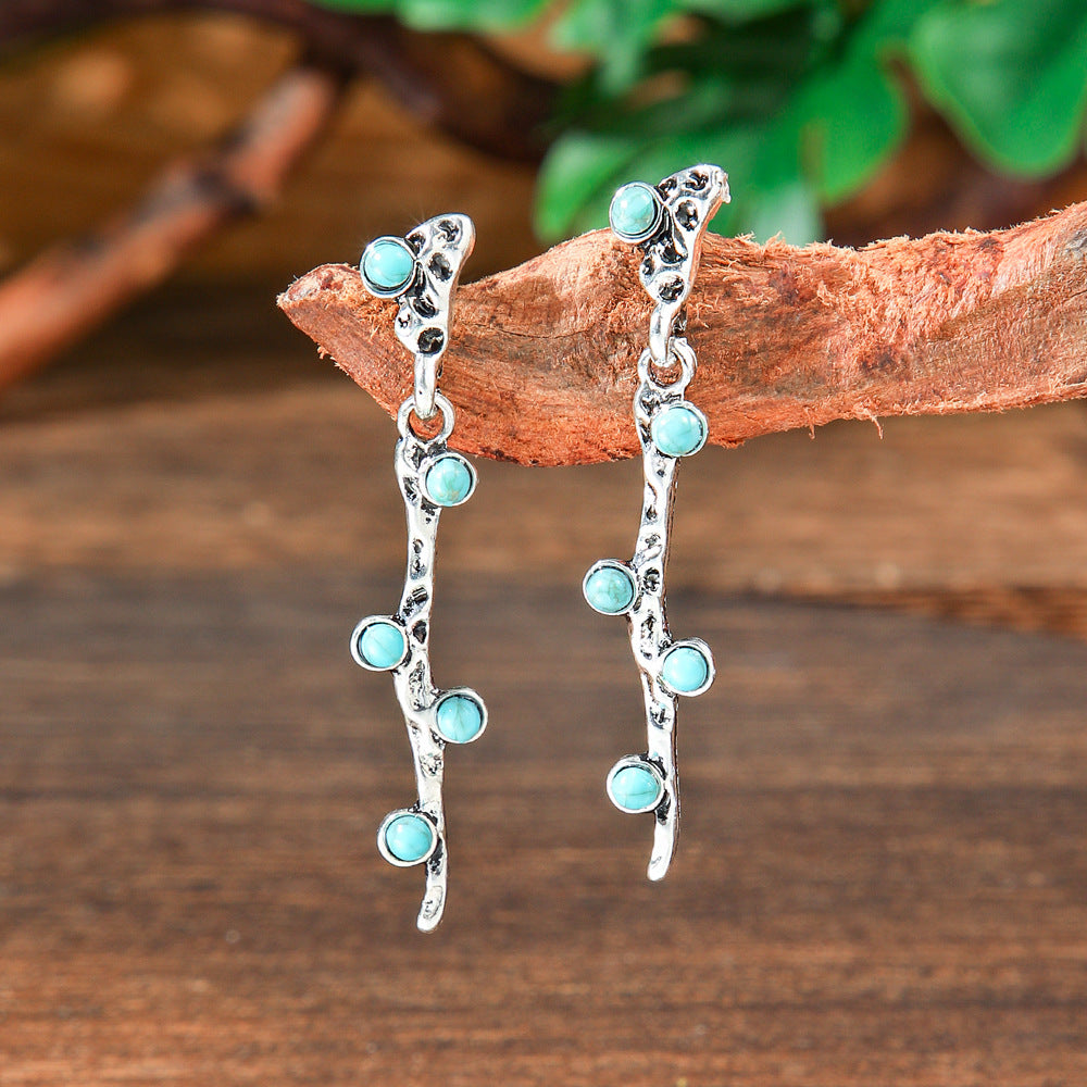 Geometric Metal Turquoise Dangle Earrings Trendy Bohemian Jewelry