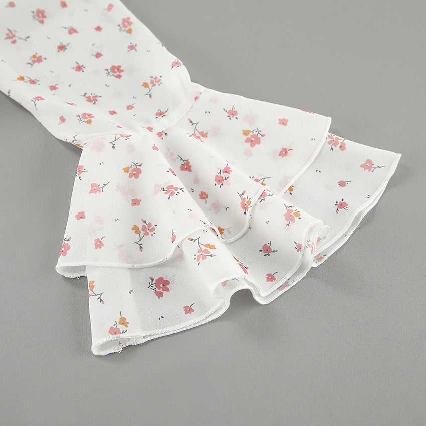 Flounce Print V-Neck Sexy String Tie Top