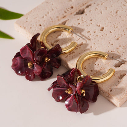 Acrylic Flower Petal Drop Stud Earrings