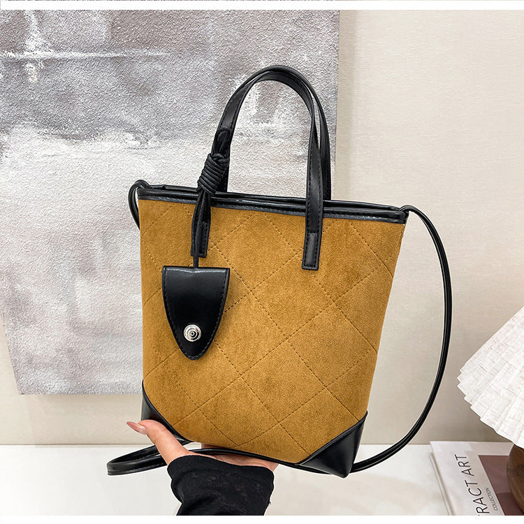 Retro Matte Handbag Chic Quilted Bucket Bag