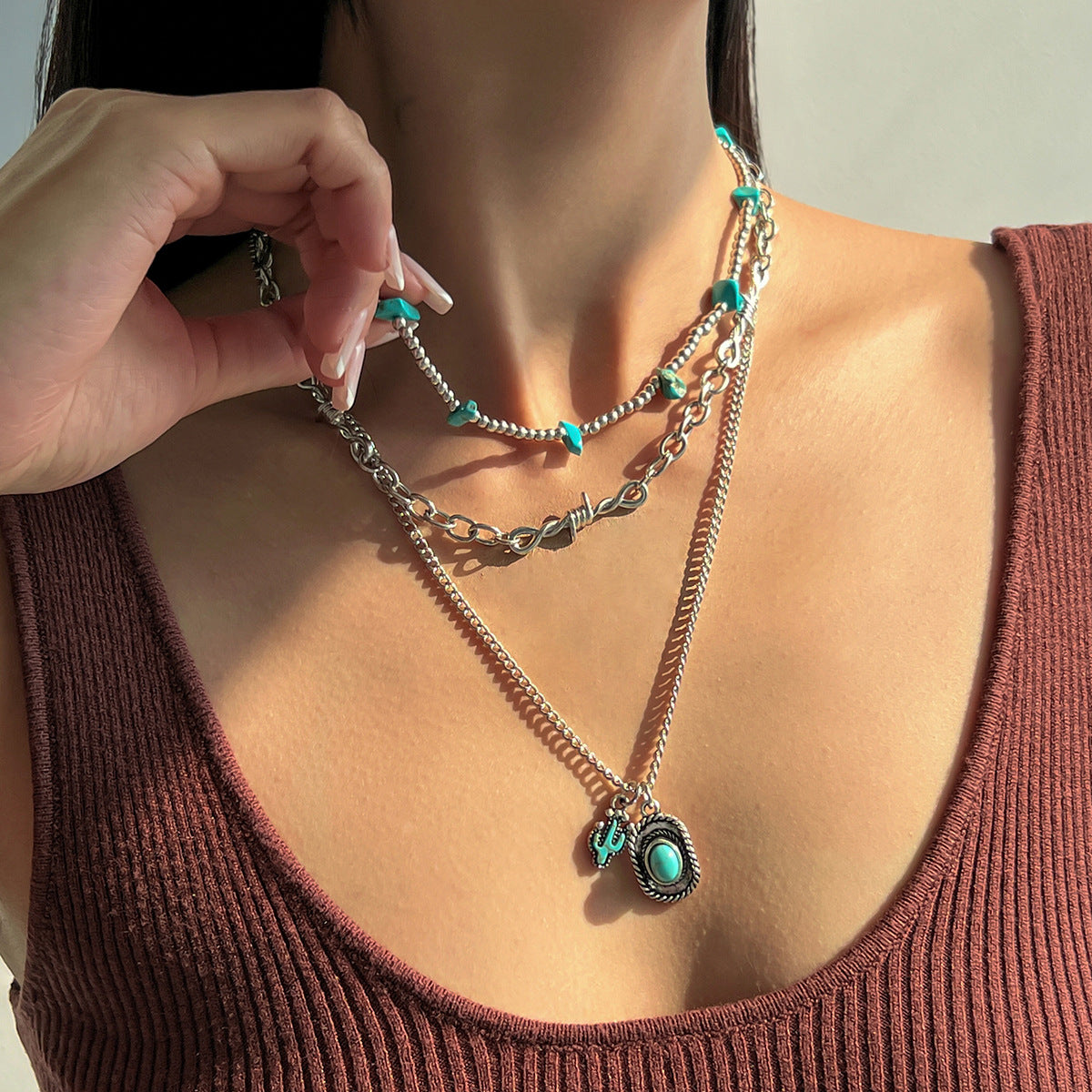 Vintage Turquoise Bull Head Choker Necklace Jewelry Set