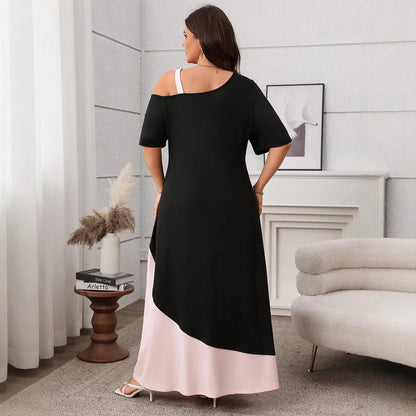 Women鈥檚 A-Line Solid Color Spliced Midi Dress