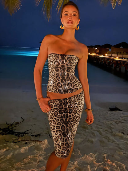 Trendy Leopard Print Tie-Back Bodycon Midi Dress