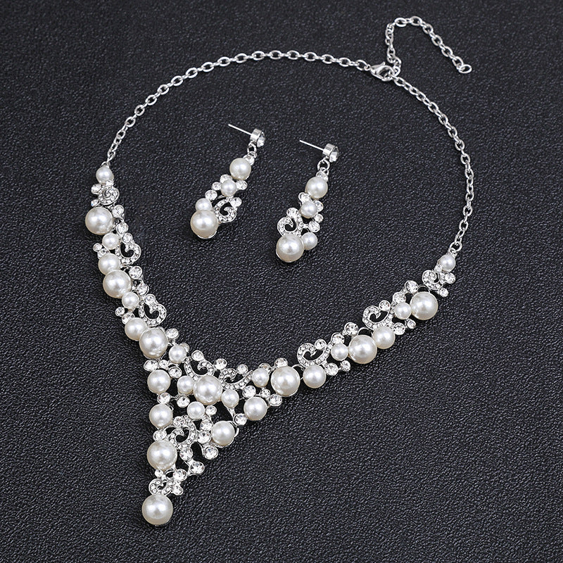 Fashion Pearl Flower Necklace and Earring Set Alloy Jewelry