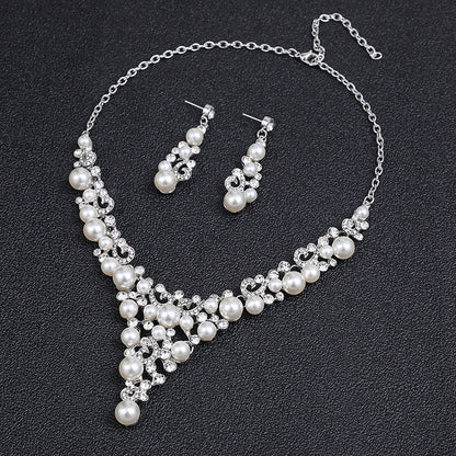 Fashion Pearl Flower Necklace and Earring Set Alloy Jewelry