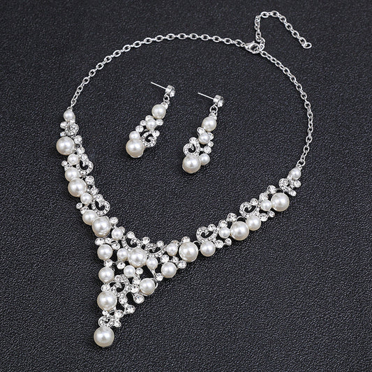 Fashion Pearl Flower Necklace and Earring Set Alloy Jewelry