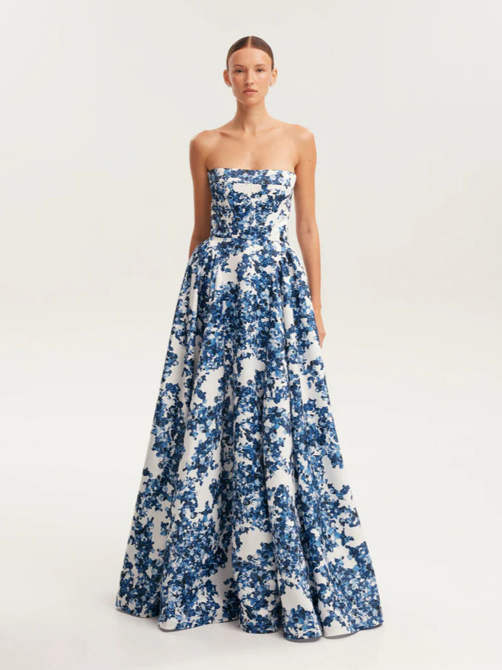 Elegant Off-Shoulder Long Evening Dress with 3D Design