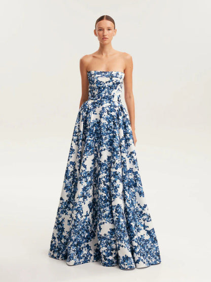Elegant Off-Shoulder Long Evening Dress with 3D Design