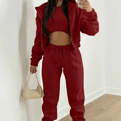 Solid Color Hoodie Jogger Set Stylish Comfortable Sportswear