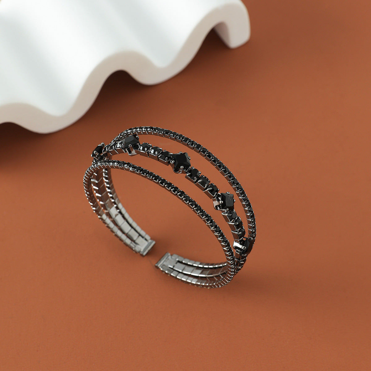 Trendy Black Rhinestone Open Cuff Bracelet for Everyday Wear