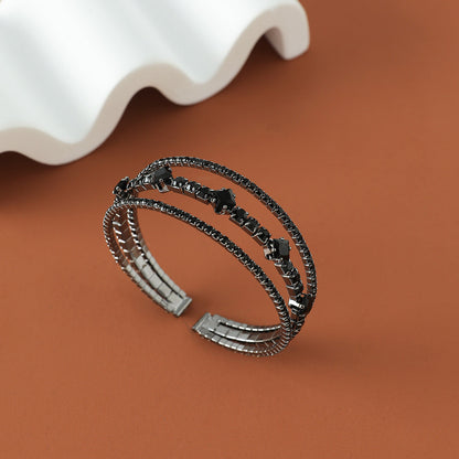 Trendy Black Rhinestone Open Cuff Bracelet for Everyday Wear