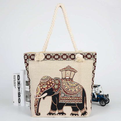 Double-Sided Ethnic Style Embroidery Bag Women'S Live Embroidery Peacock Elephant Canvas Bag