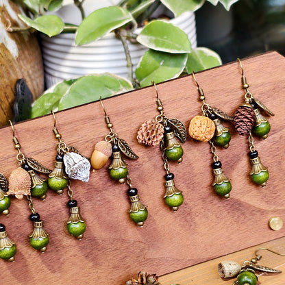Bohemian Floral-Inspired Alloy Earrings with Unique Wood Bead Design
