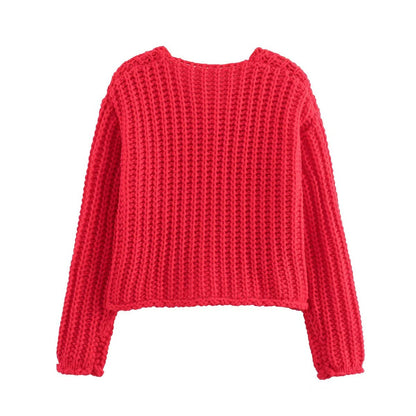 Chunky Knit V-Neck Button Down Crop Cardigan