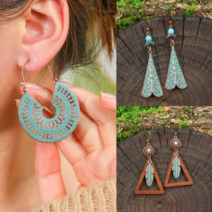 Bohemian Vintage Long Tassel Earrings Floral Design Zinc Alloy Jewelry